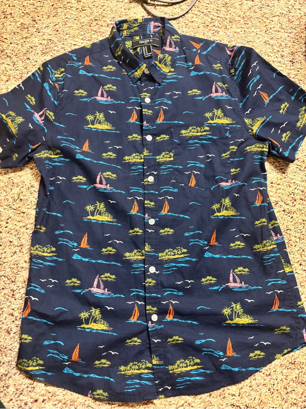 Nautical Print Short-Sleeve Shirt - Navy